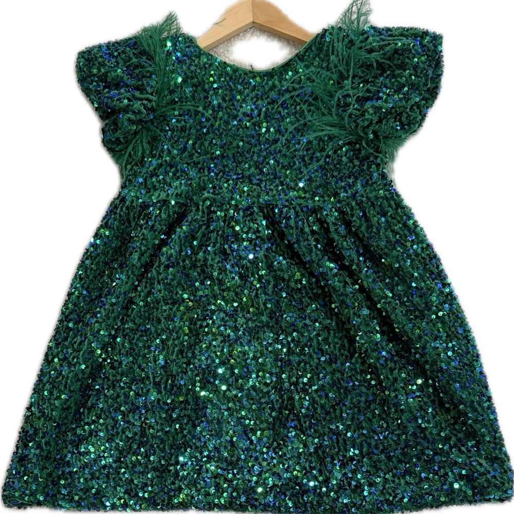 Lola + The Boys Green Sequin Kids Dress